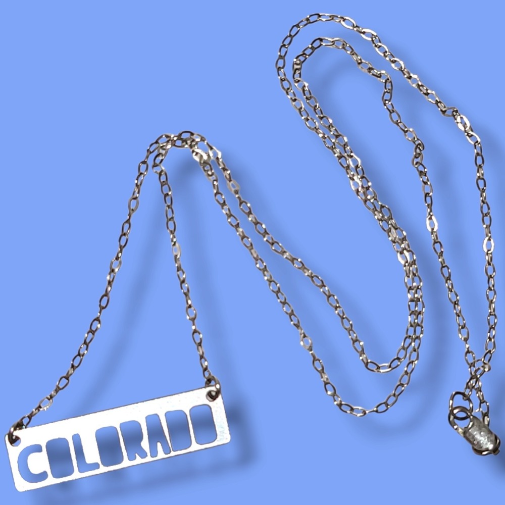Sterling Silver 925 Dainty Colorado Bar Pendant Necklace 19"